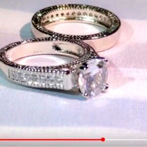 Diamond Ring Set Engagement Wedding 925 Sterling Silver & Stamped New Size 6